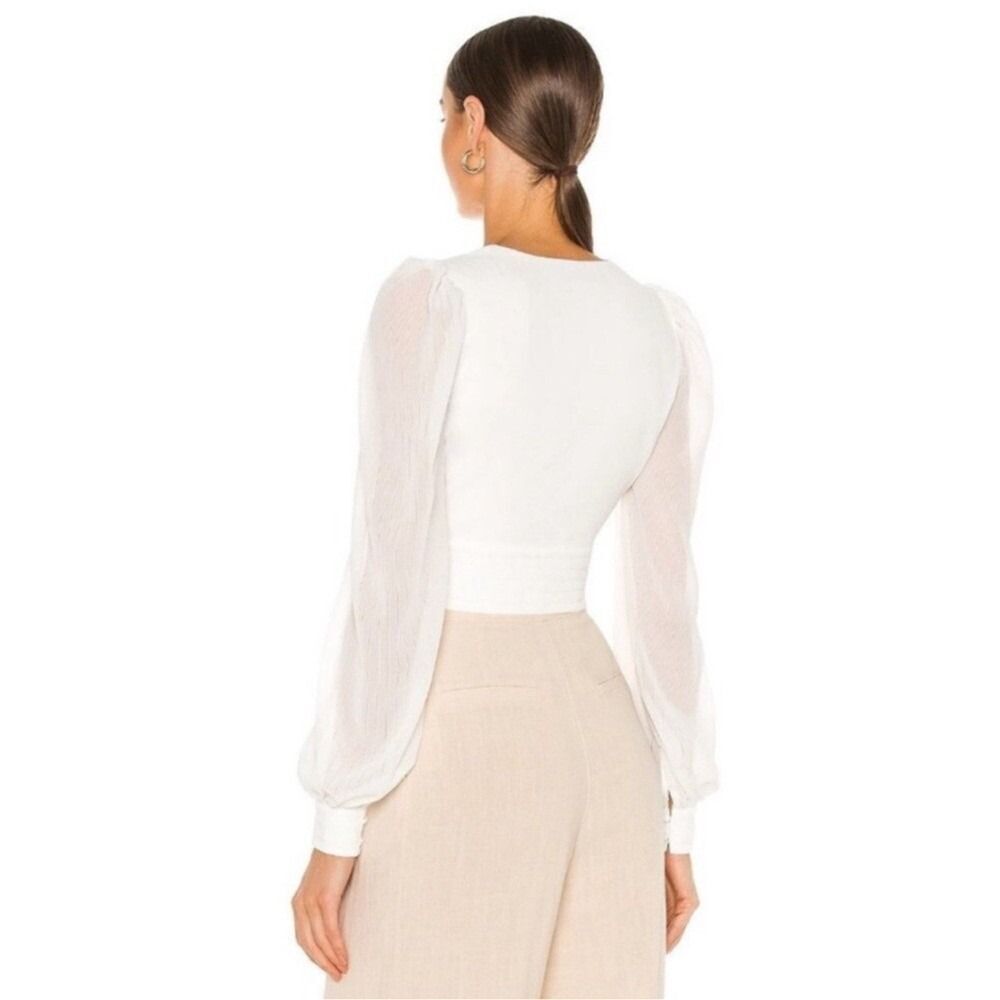 NEW NBD Leila Plunging Neck Cropped Top Lace-UpSheer Long Sleeve Blouse Sz Med